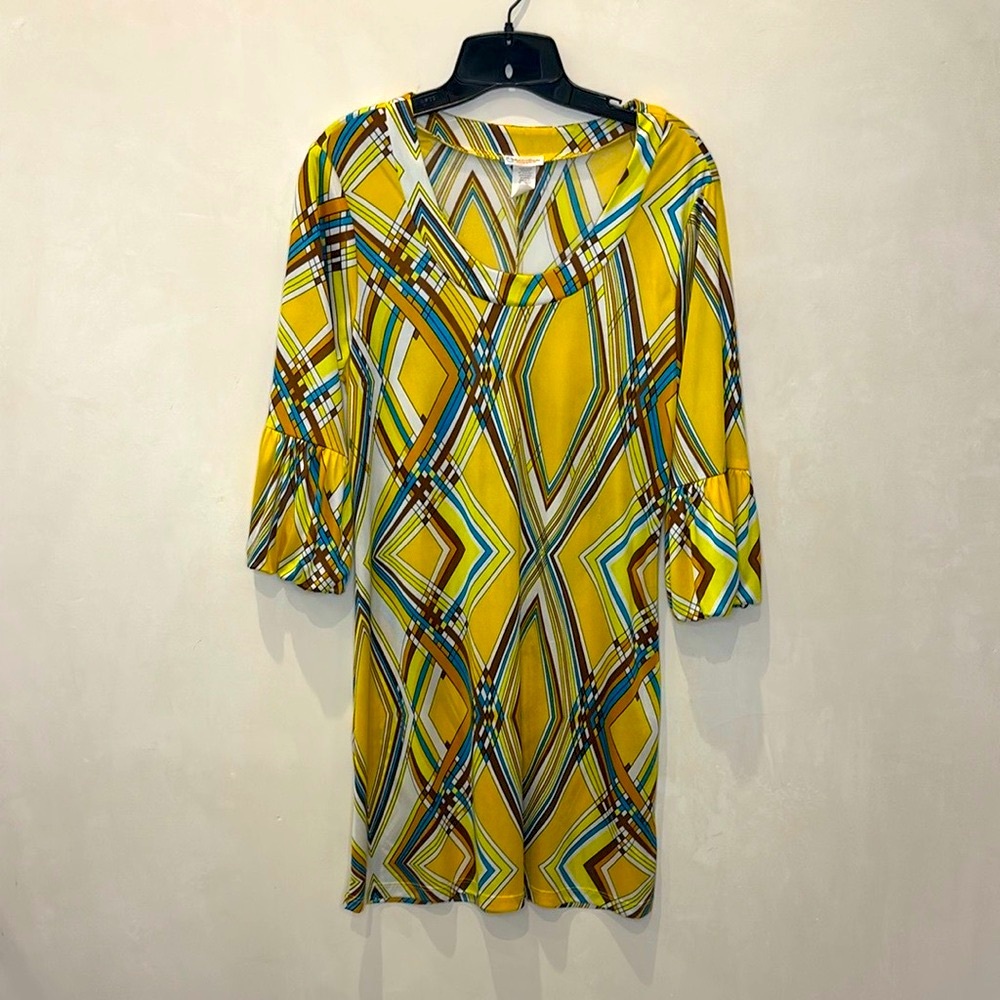 NWOT. Rubber Ducky Productions, Inc. Yellow & Blue Long Sleeve bold color dress.
